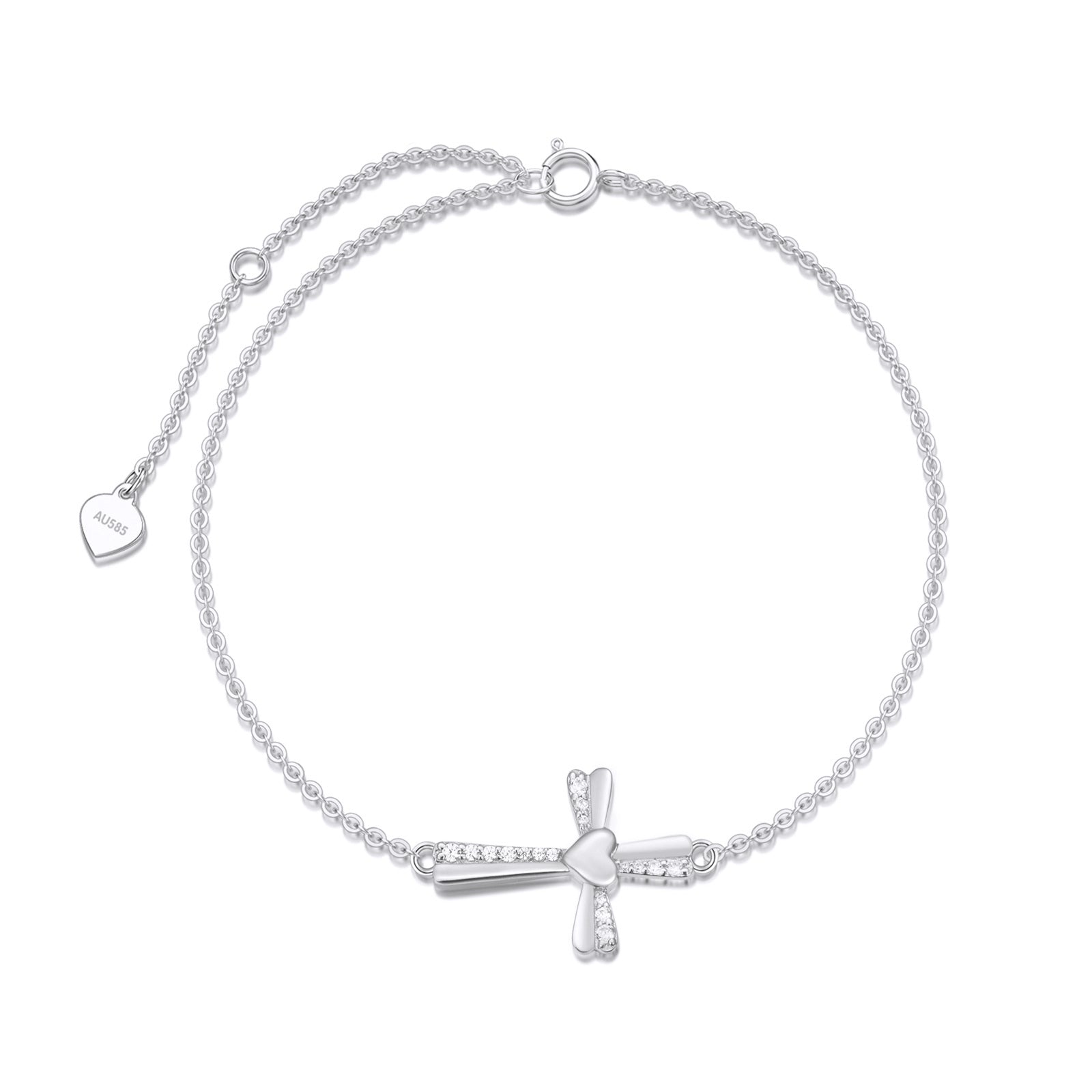 14K White Gold Moissanite Cross Charm Bracelet