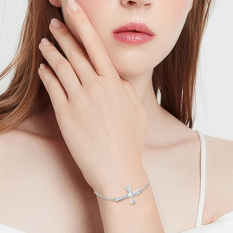 14K White Gold Moissanite Cross Charm Bracelet