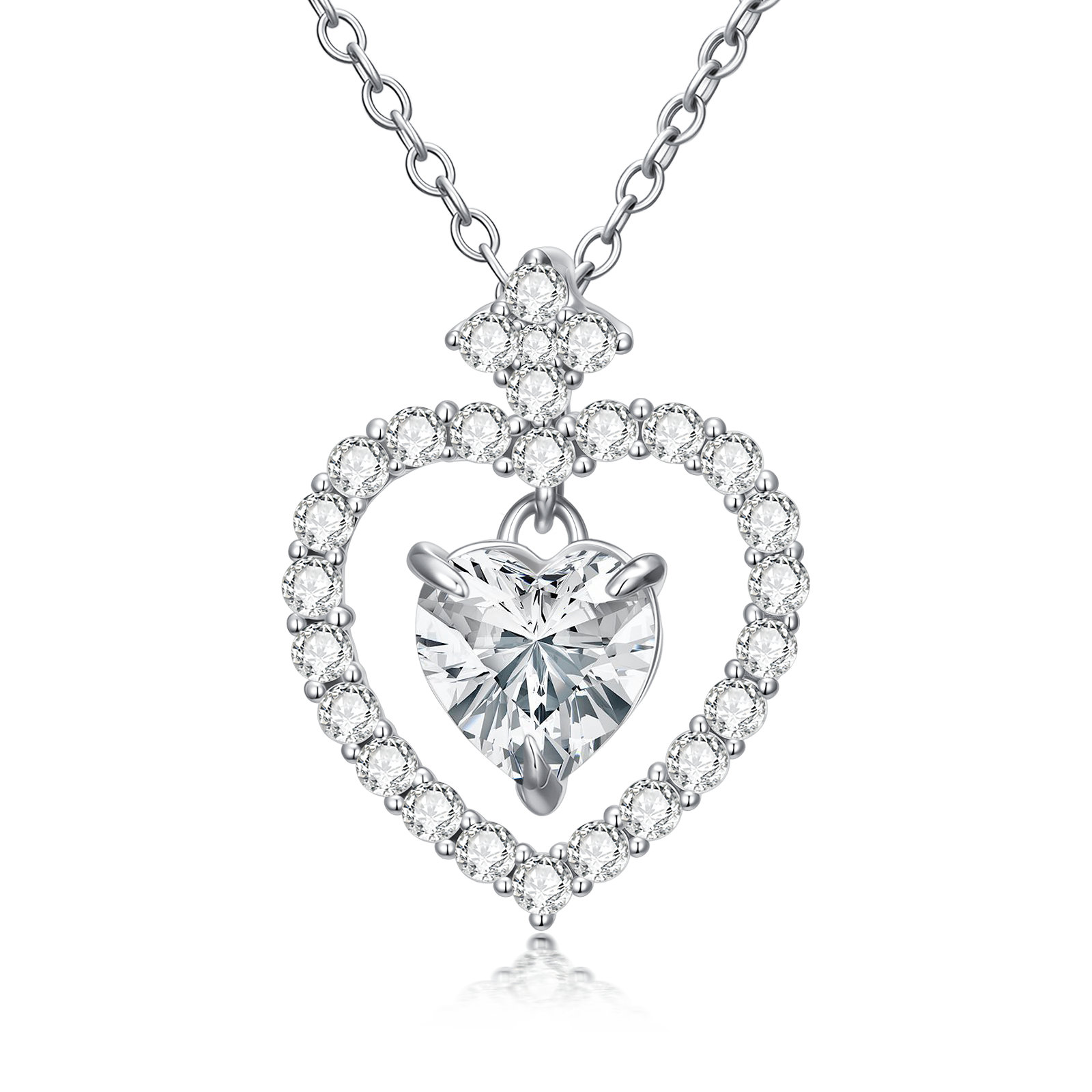 14K White Gold Moissanite Heart Pendant Necklace