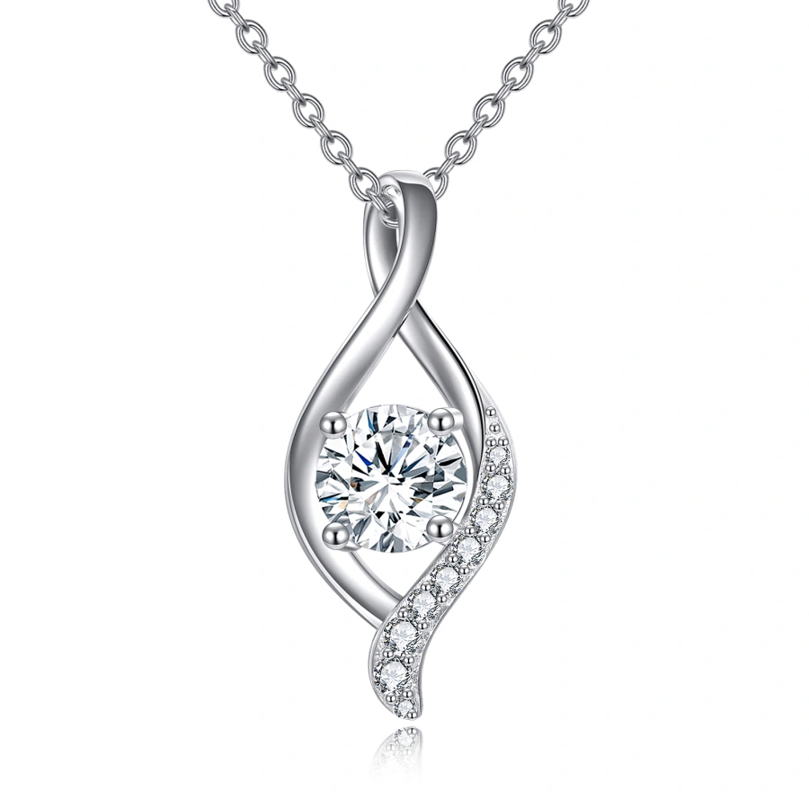 14K White Gold Moissanite Infinity Symbol Necklace for Women