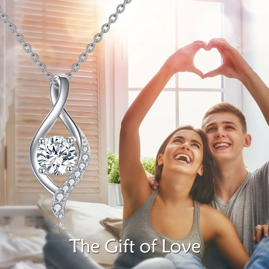 14K White Gold Moissanite Infinity Symbol Necklace for Women
