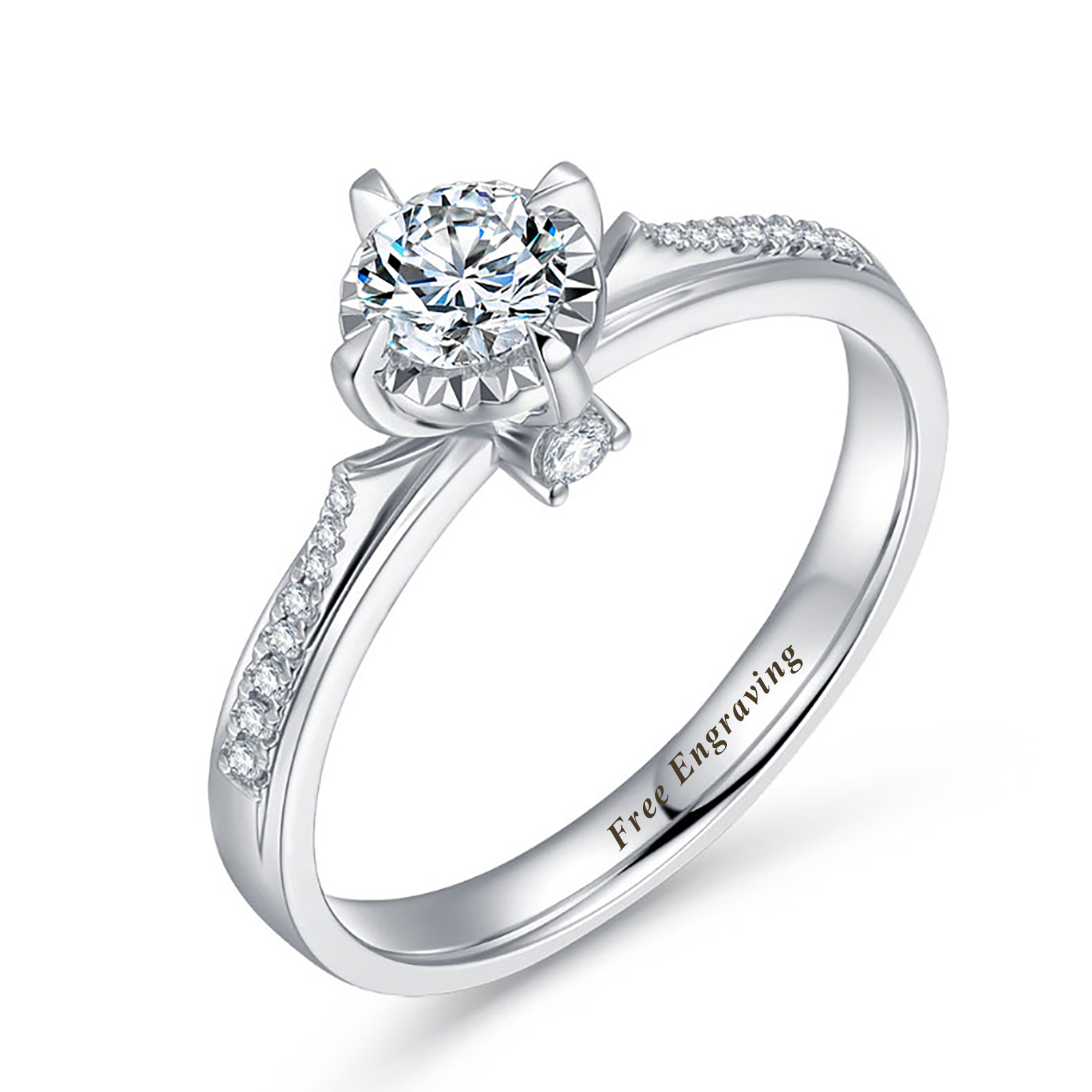 14K White Gold Round Cut Moissanite Engagement Ring