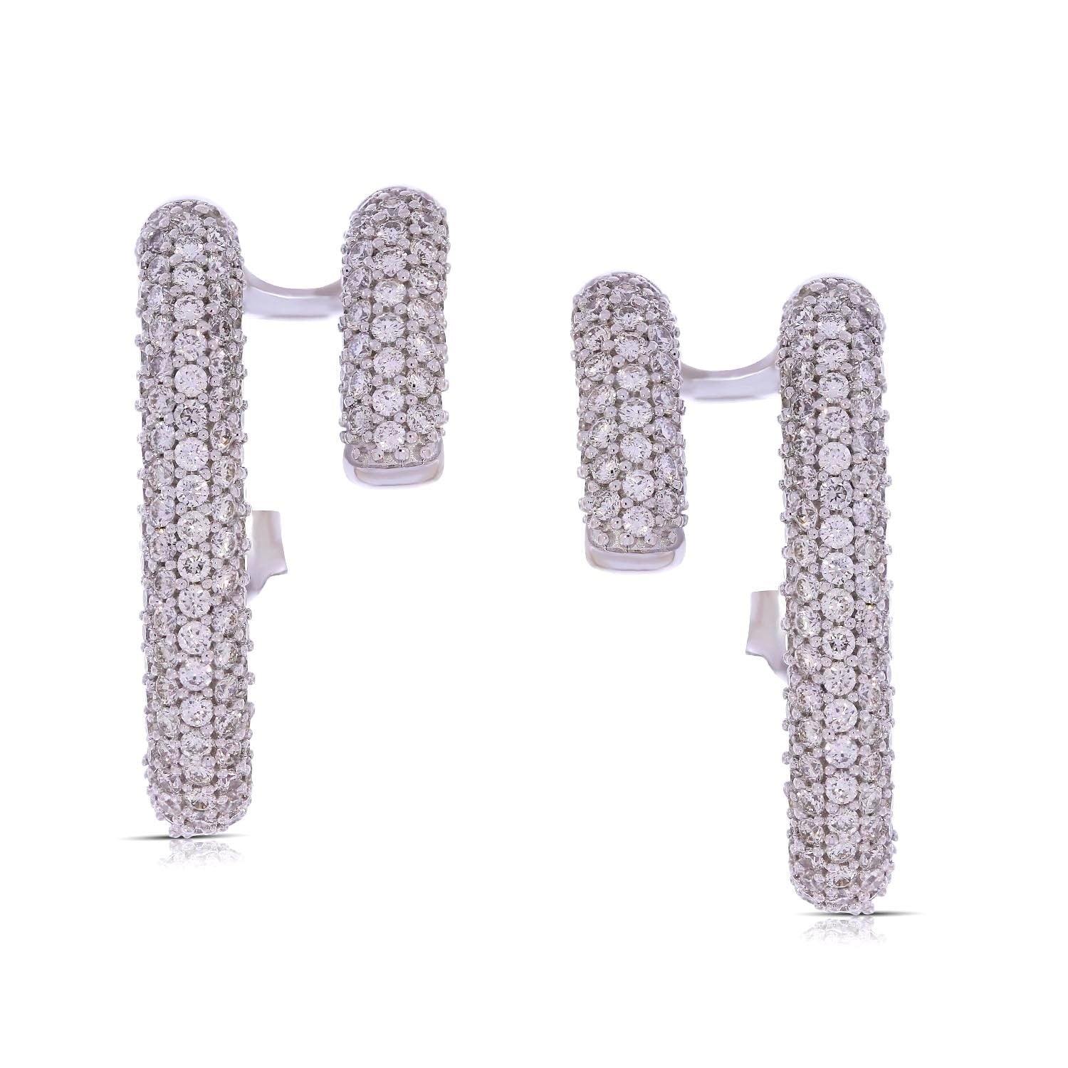 14K White Gold Pave Diamond Ear Cuff Earrings