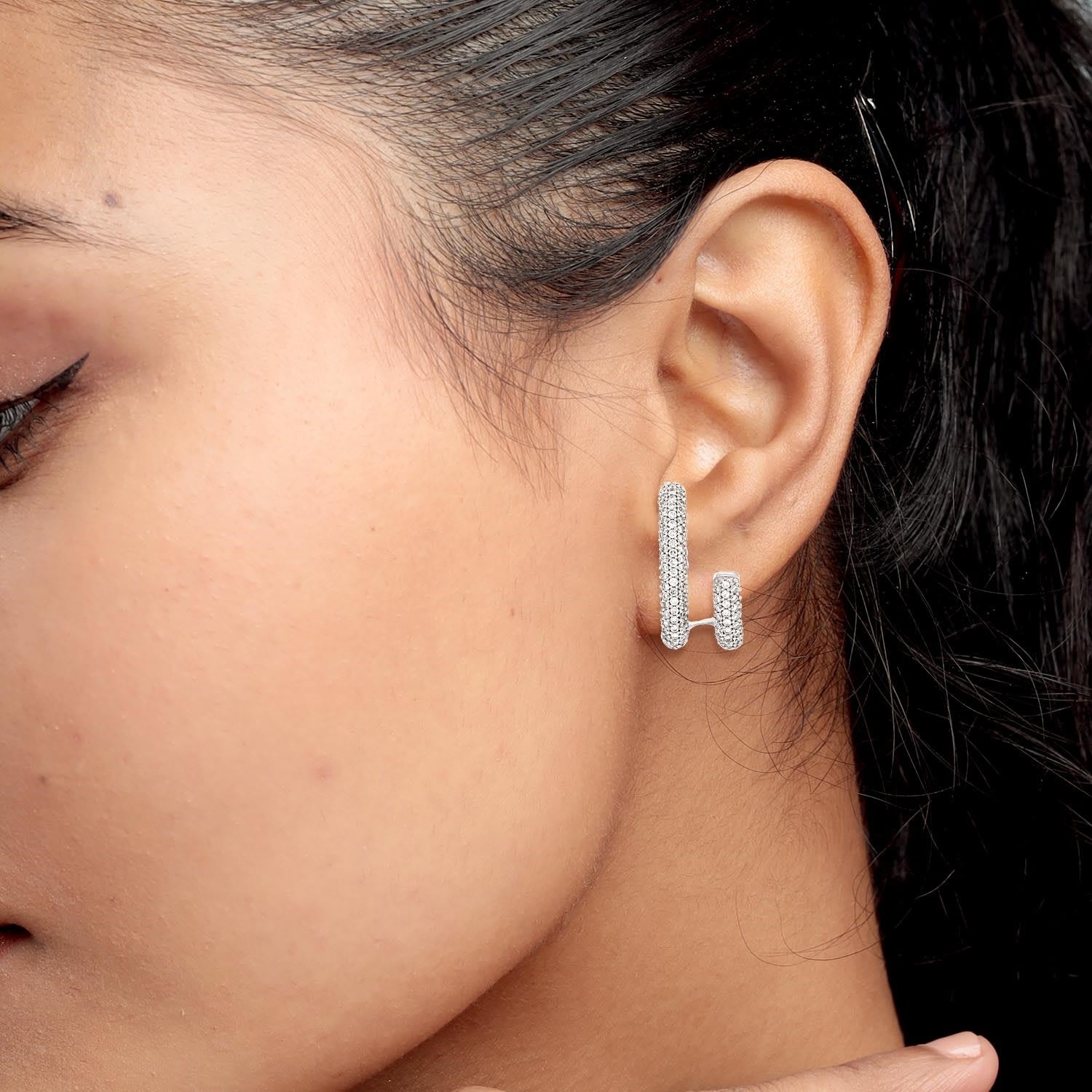 14K White Gold Pave Diamond Ear Cuff Earrings