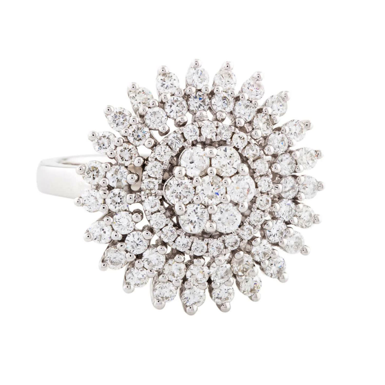 14K White Gold Cluster Halo Natural Diamond Statement Ring