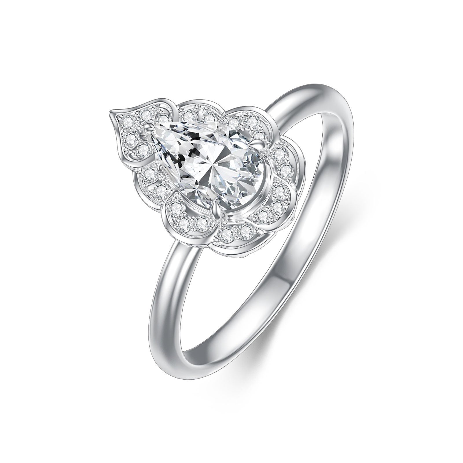 14K White Gold Pear Shaped Moissanite Wedding Ring