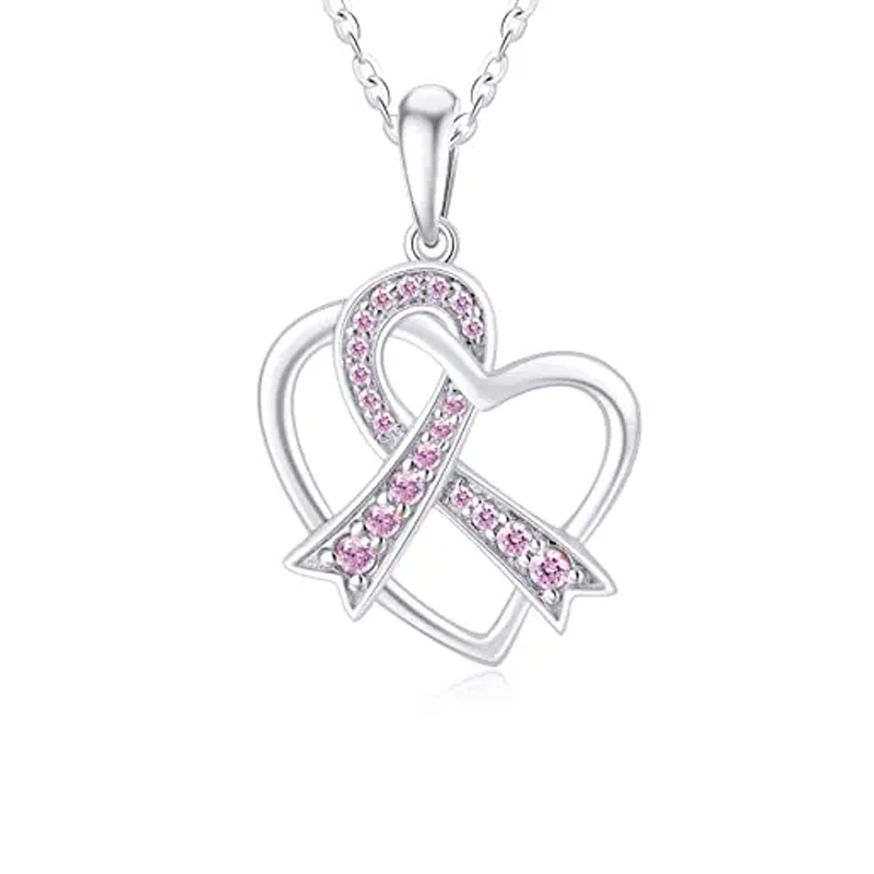 14K White Gold Personalized Birthstone & Bow Heart Necklace for Women