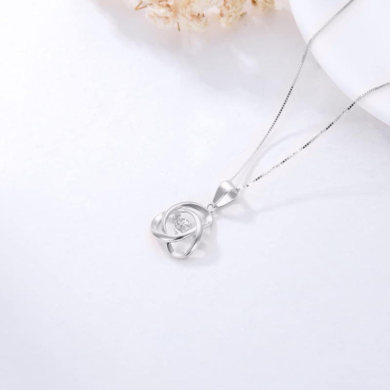 14K White Gold Personalized Birthstone Celtic Knot Necklace for Women