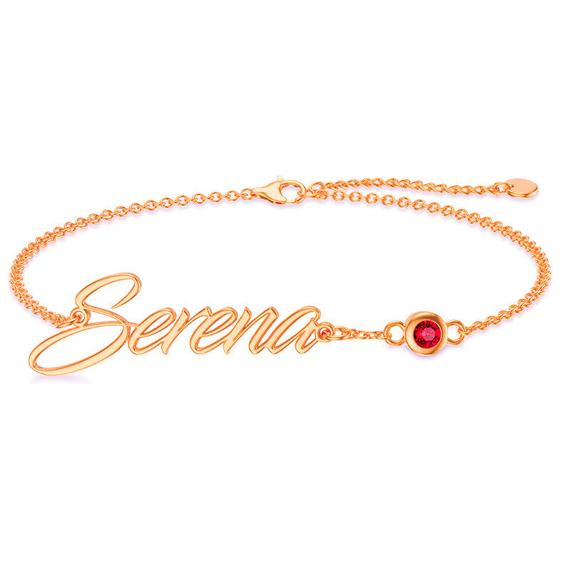 14K Gold Personalized Birthstone Classic Name Bracelet Nameplate Jewelry For Women