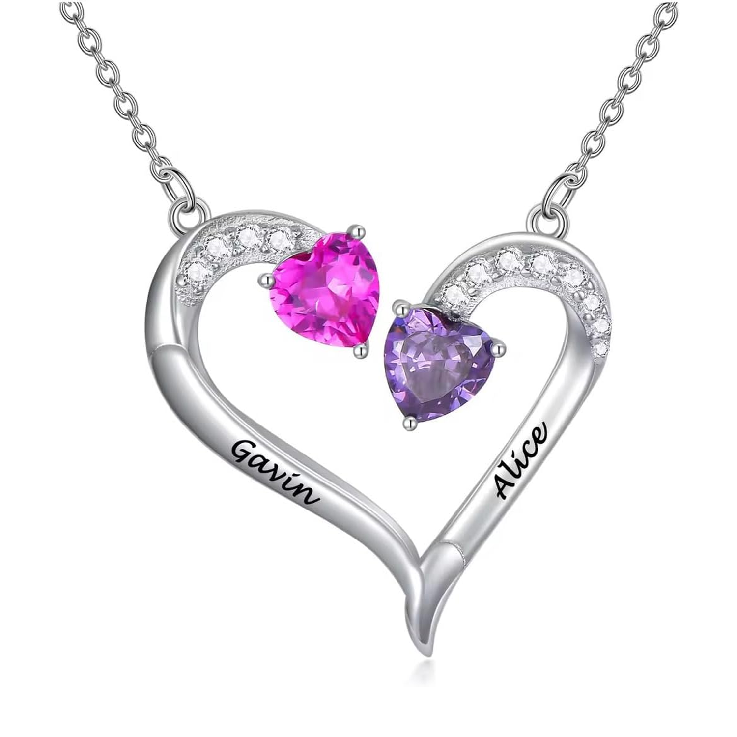 14K White Gold Personalized Birthstone Custom Couple Mother & Sisters Necklace