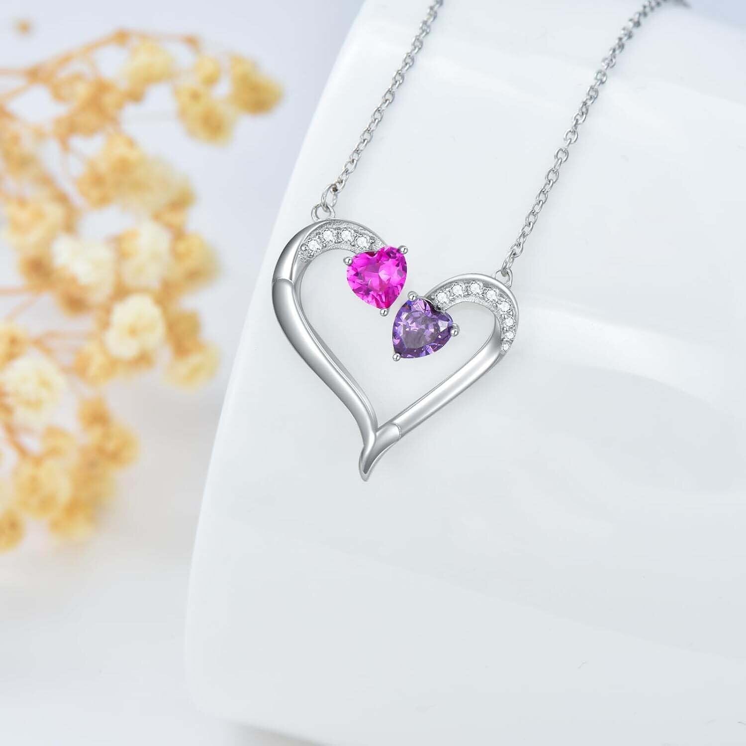 14K White Gold Personalized Birthstone Custom Couple Mother & Sisters Necklace