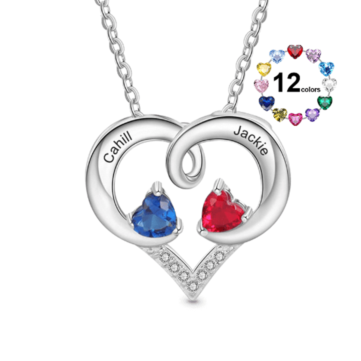 14K White Gold Personalized Birthstone Name Heart Pendant Necklace