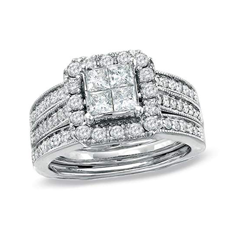 14K White Gold 2 to 5.5 CT. T.W Princess Cut Moissanite Bridal Set