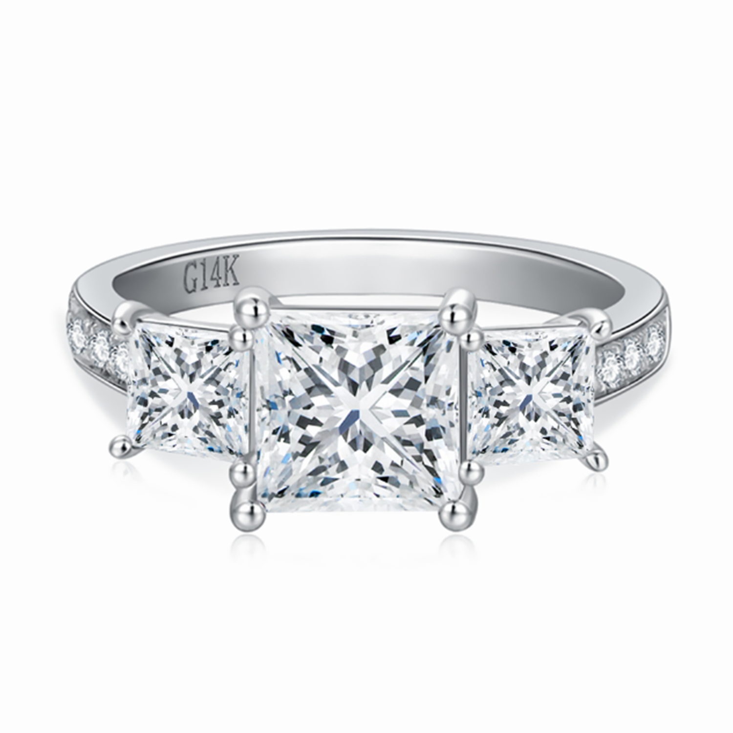 14K White Gold Princess Moissanite Wedding Ring