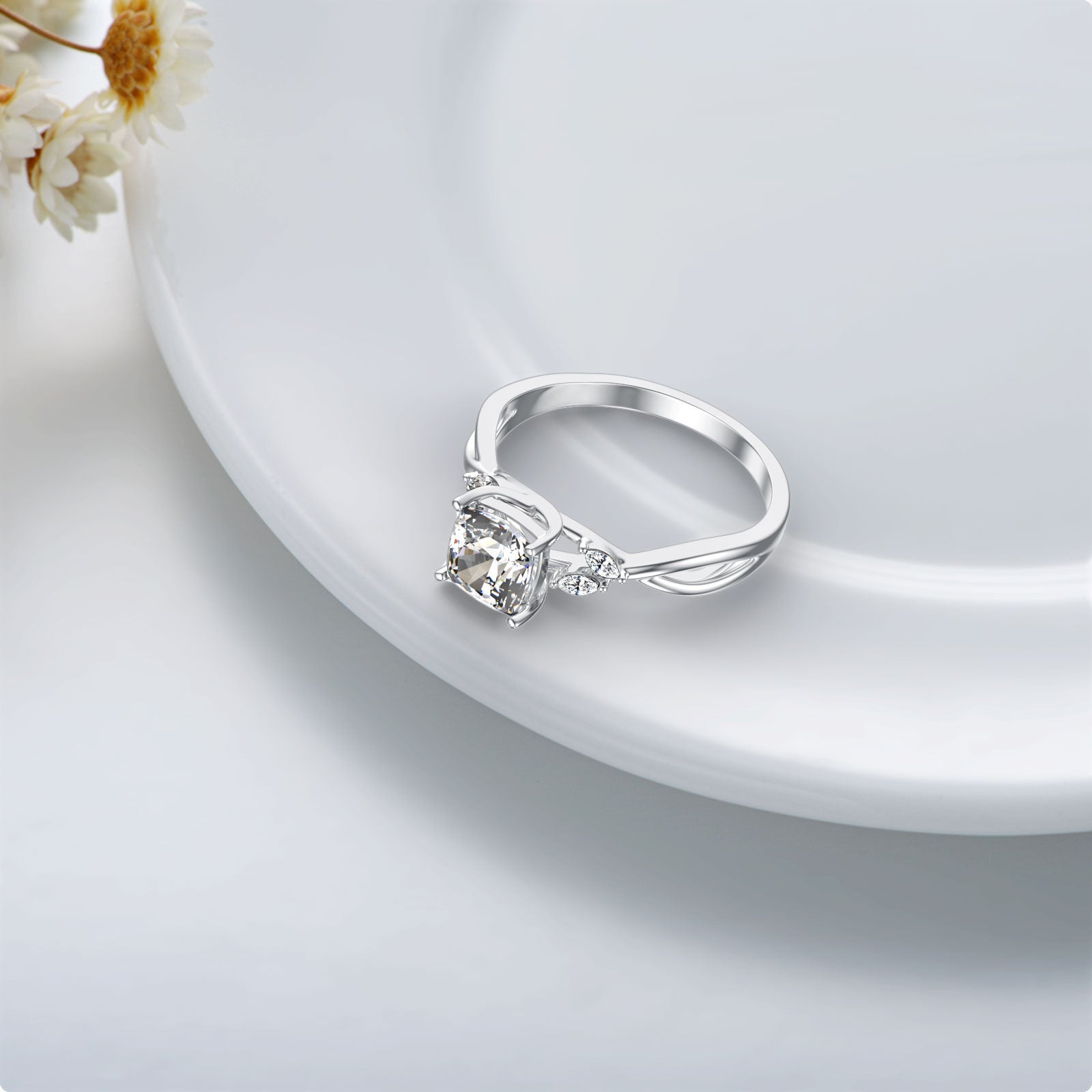 14K White Gold Moissanite Princess Marquise Wedding Ring For Women