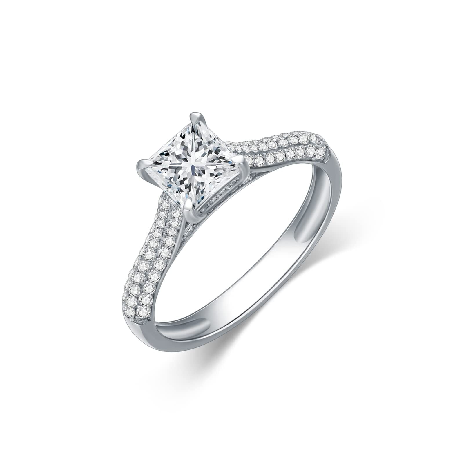 14K White Gold Princess Shaped Moissanite Engagement Ring