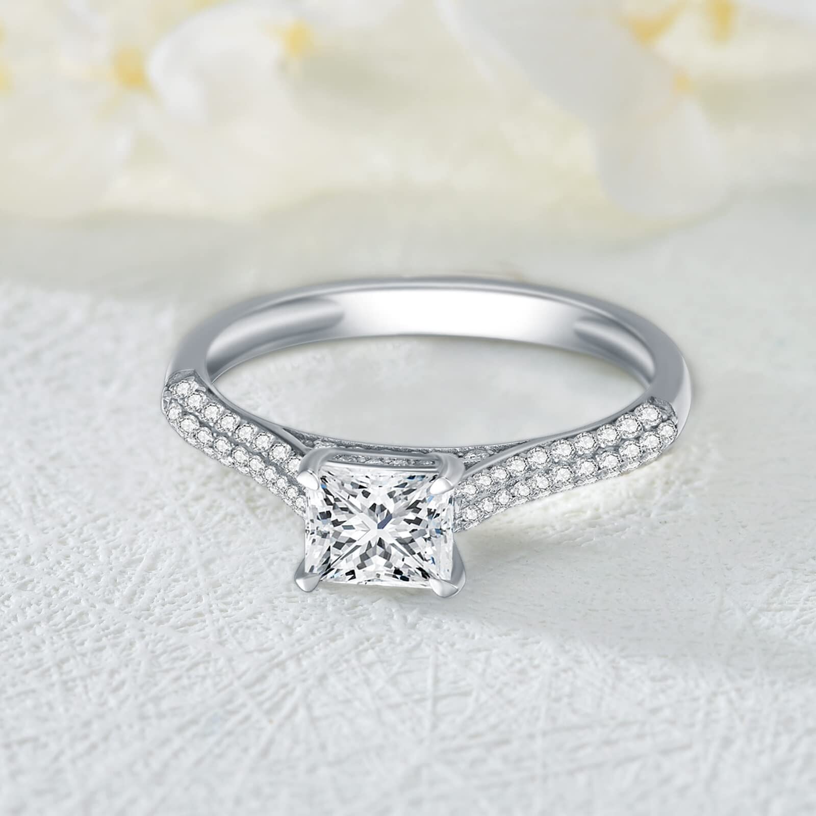 14K White Gold Princess Shaped Moissanite Engagement Ring
