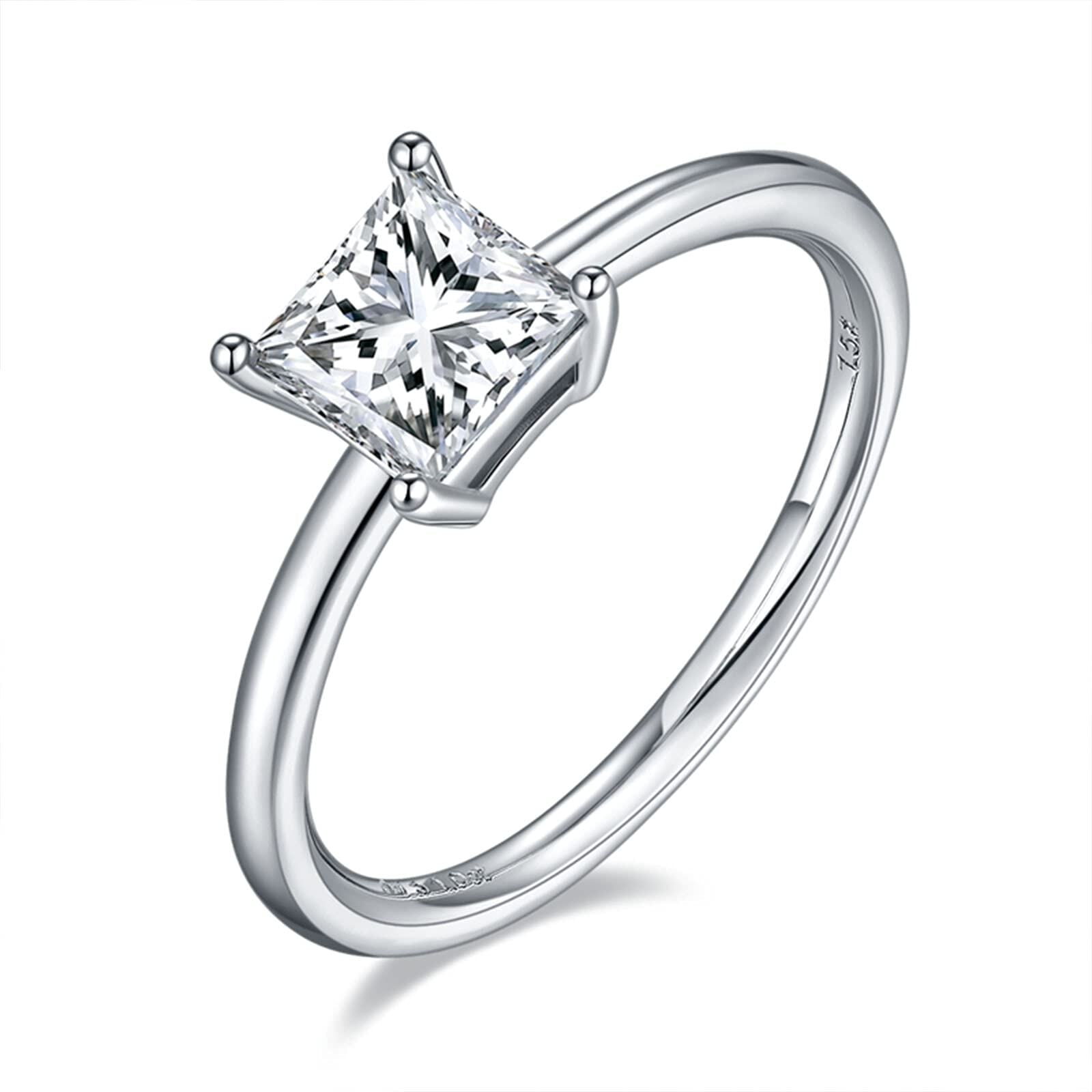 14K White Gold Princess-square Shaped Moissanite Personalized Engraving Ring