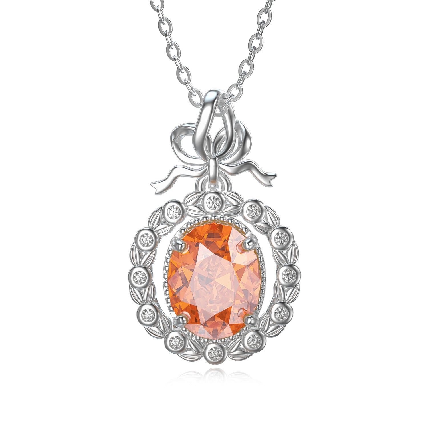 14K White Gold Round Pendant Necklace