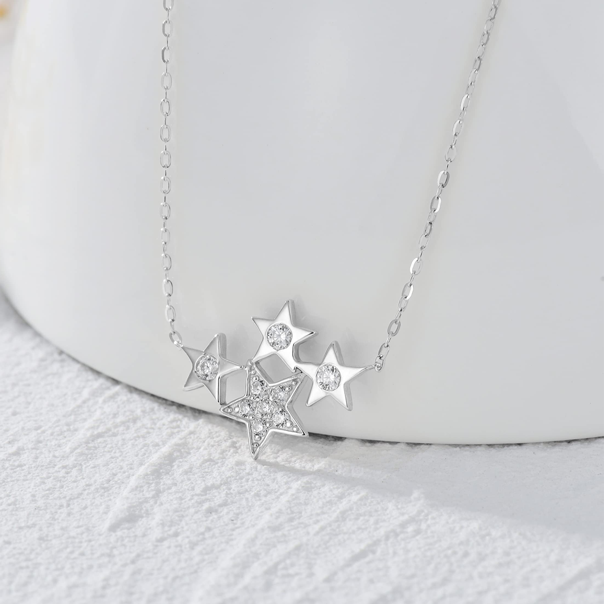 14K White Gold Cubic Zirconia Star Pendant Necklace
