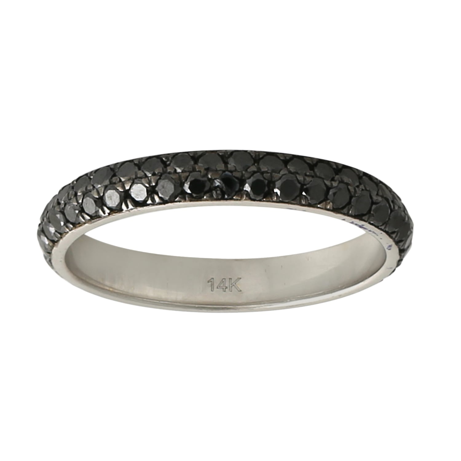 14K White Gold Thin Band Ring With Black Diamonds