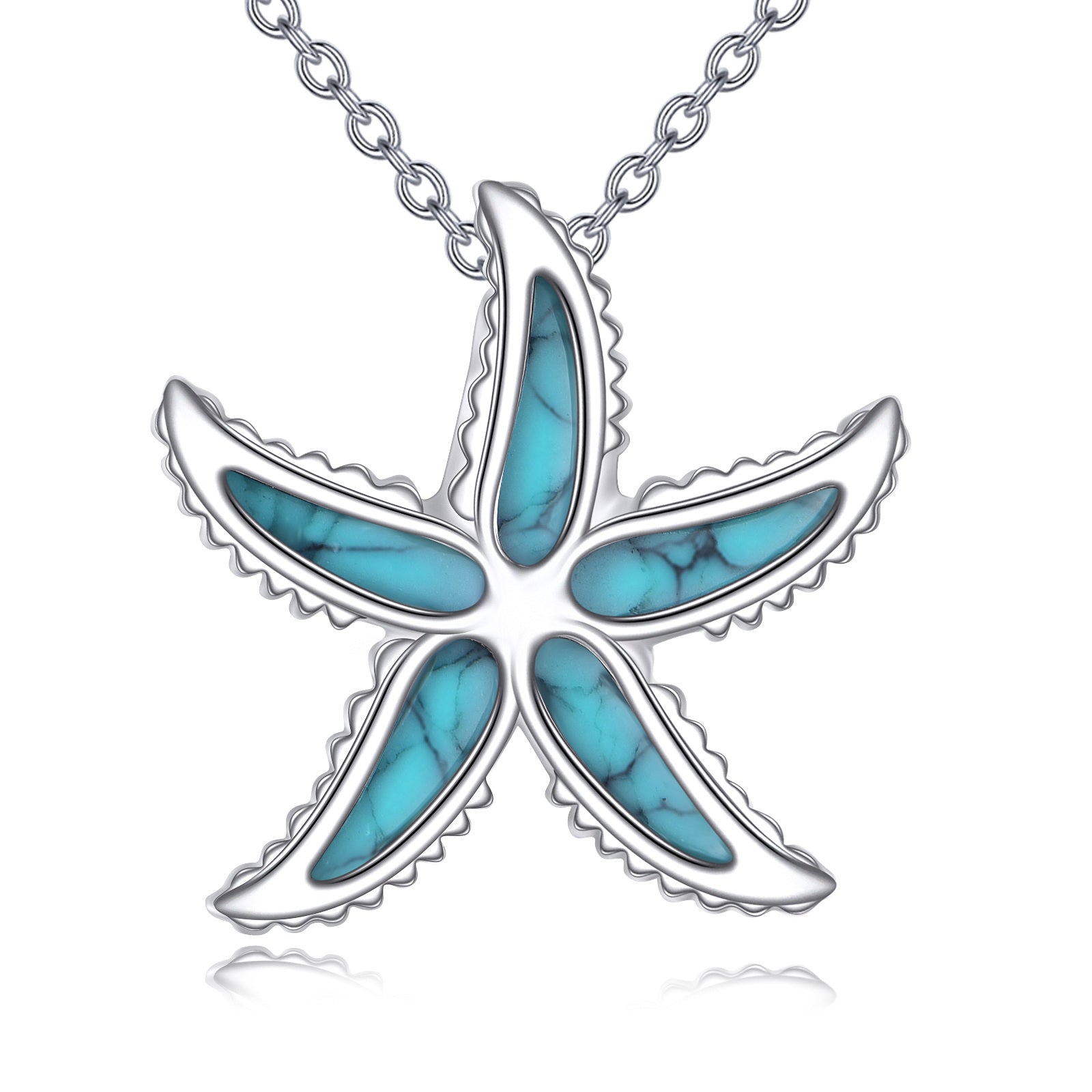 Sterling Silver Turquoise Starfish Pendant Necklace