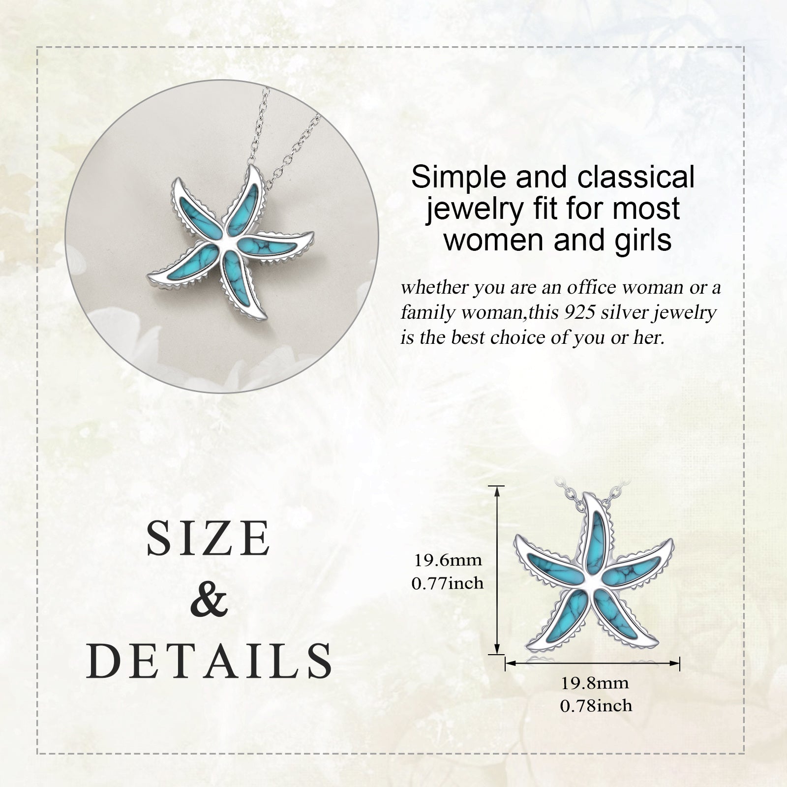 Sterling Silver Turquoise Starfish Pendant Necklace