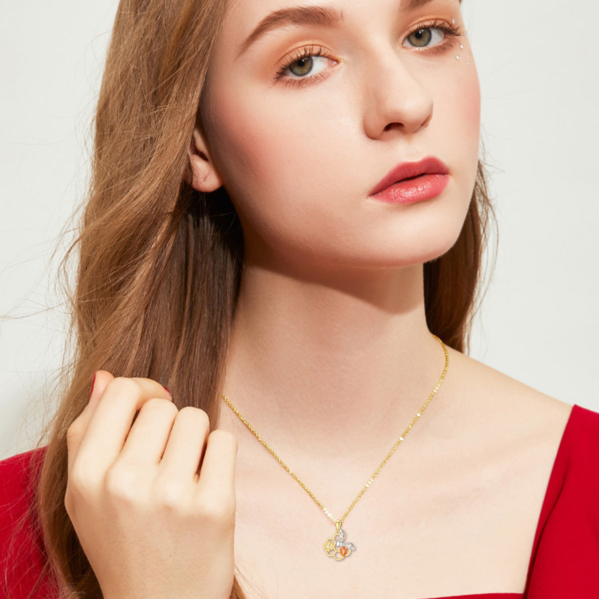 14K White Gold & Yellow Gold Drop Cubic Zirconia Bee & Sunflower With Honeycomb Pendant Necklace