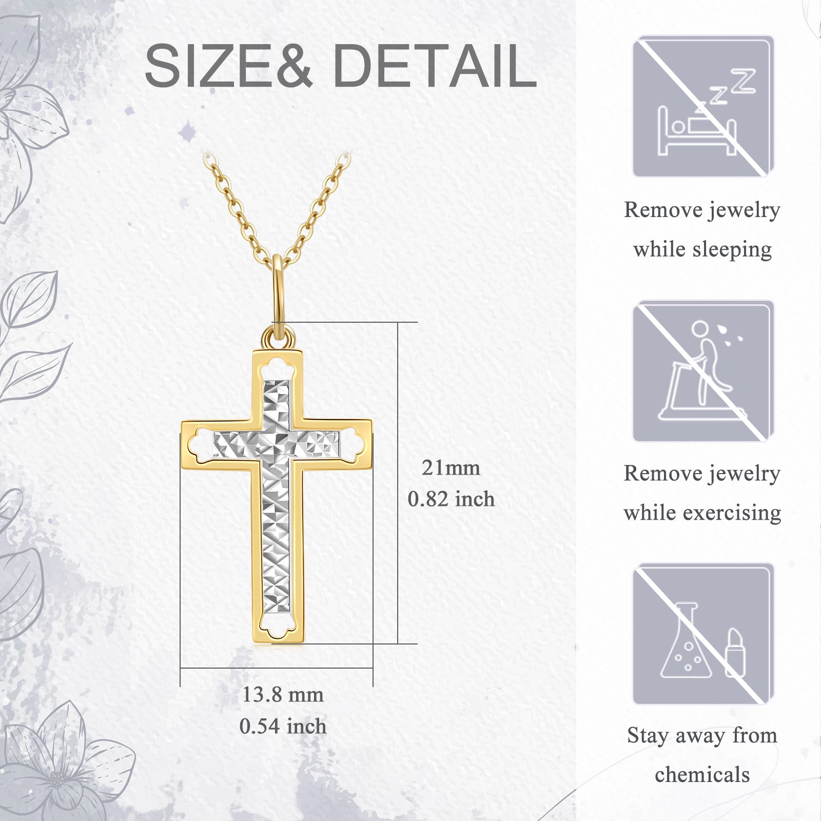 14K White Gold & Yellow Gold Cross Pendant Necklace For Women Best Friend