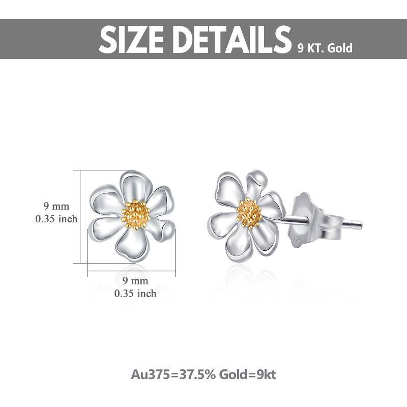 9K Gold Two Tone Daisy Stud Earrings For Women