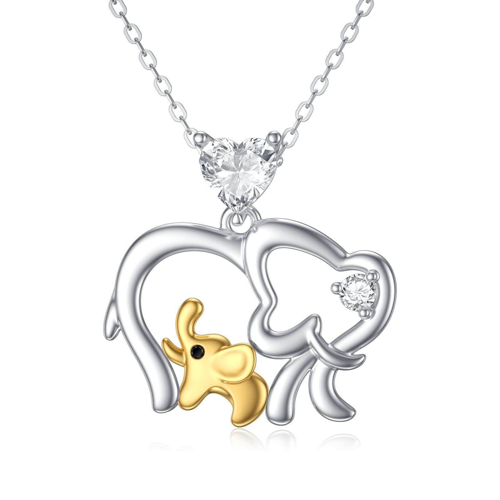14K White Gold & Yellow Gold Cubic Zirconia Elephant Pendant Necklace