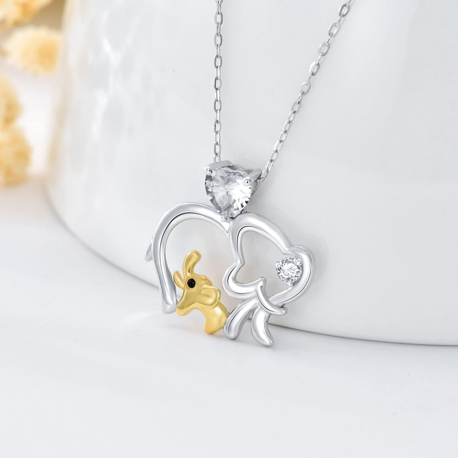 14K White Gold & Yellow Gold Cubic Zirconia Elephant Pendant Necklace