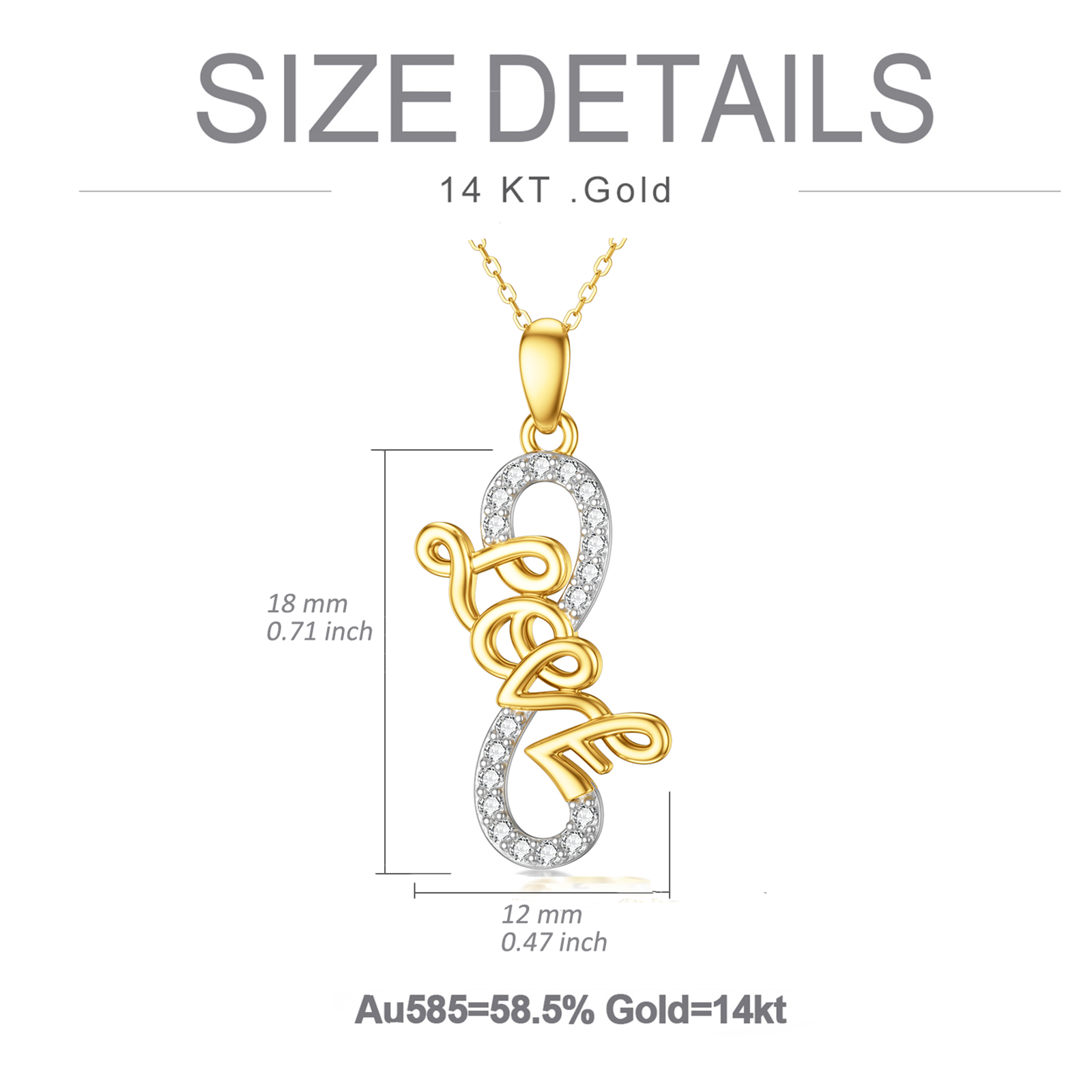 14K Two-Tone Cubic Zirconia Infinity Symbol Pendant Necklace With Engraved Word For Women