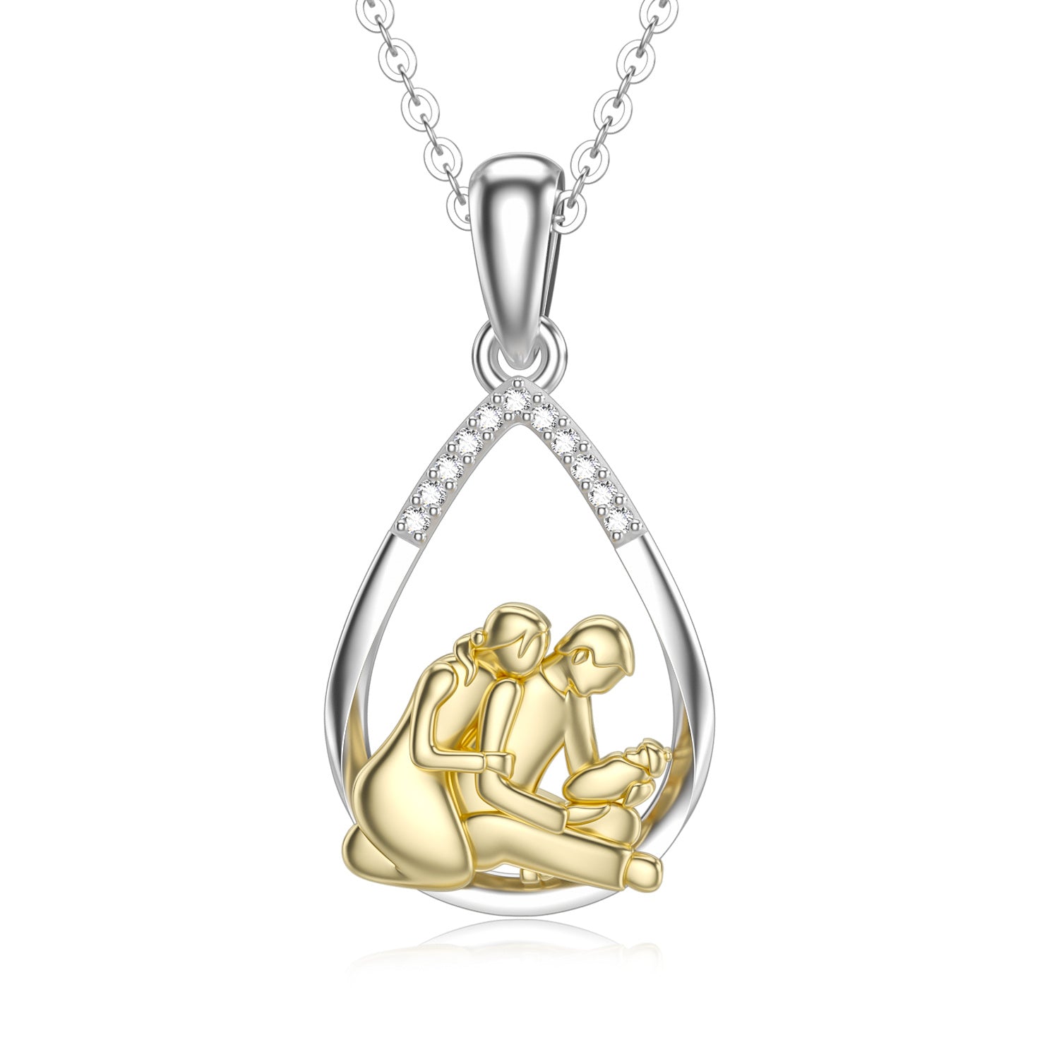 14K Gold Two-Tone Moissanite Parents & Children Pendant Necklace For Mom
