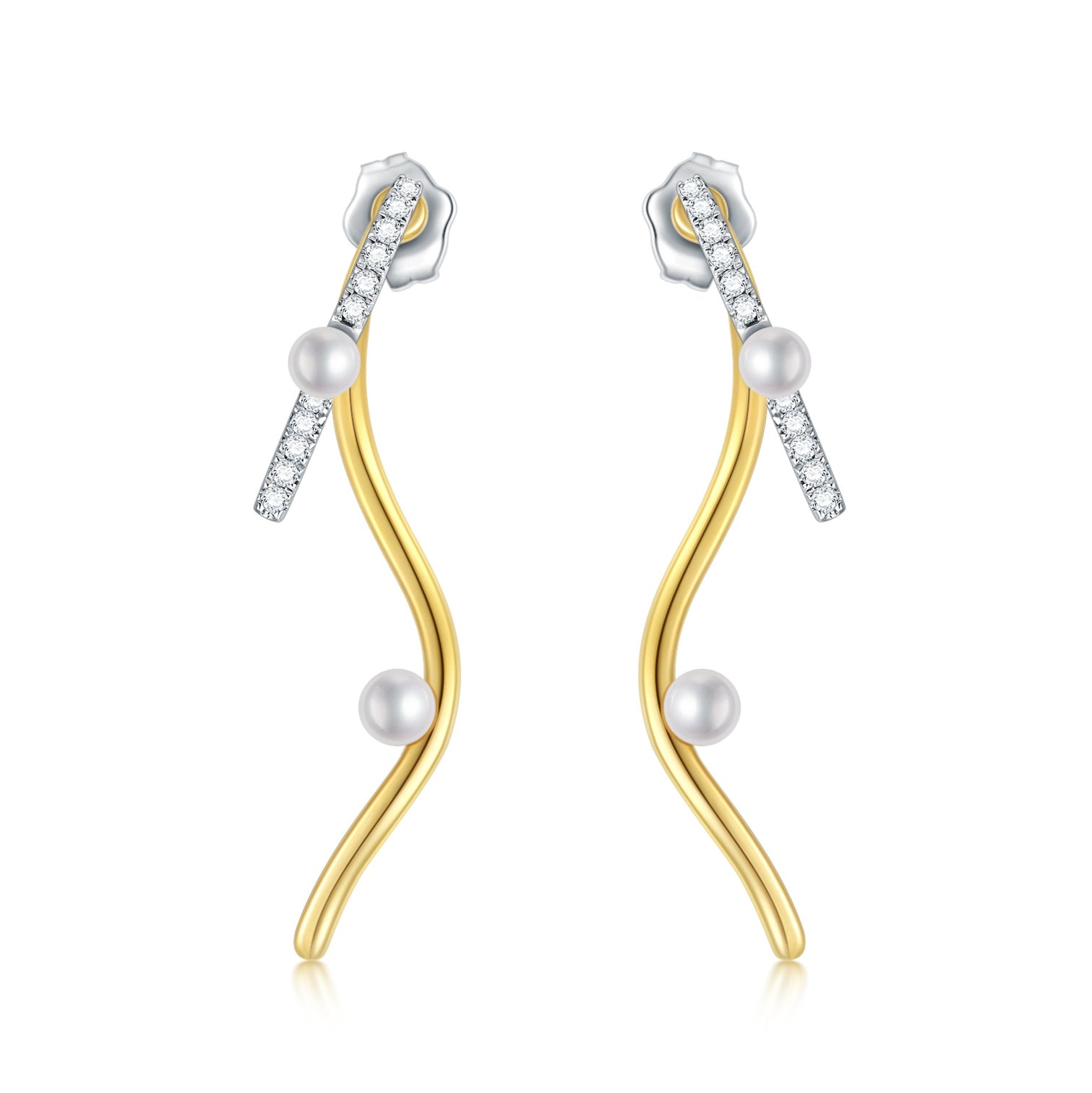 14K Two-Tone Circular Moissanite With Pearl Drop Earrings For Women
