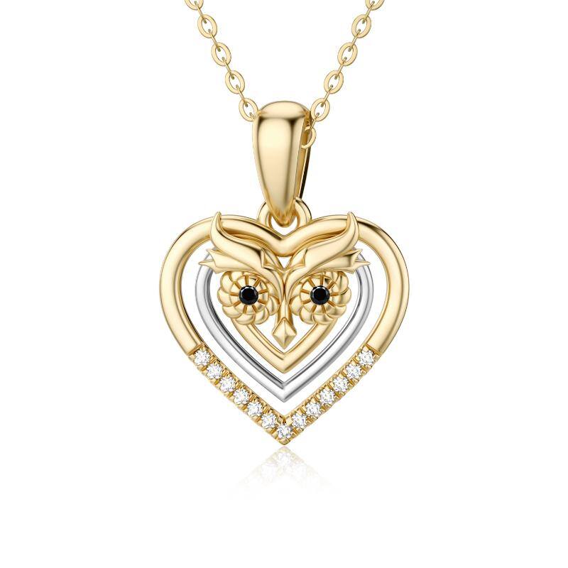 14K Two-Tone Owl & Heart Pendant Necklace For Women