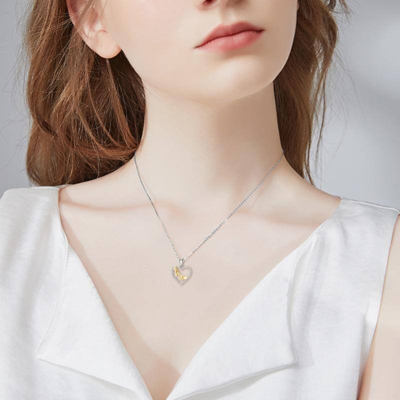 14K Gold Two Tone Round Moissanite Hold Hands Heart Pendant Necklace For Women