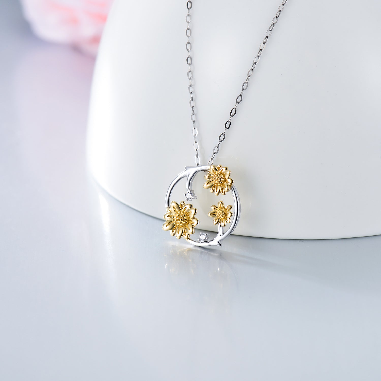 14K Gold Sunflower Pendant Necklace For Her