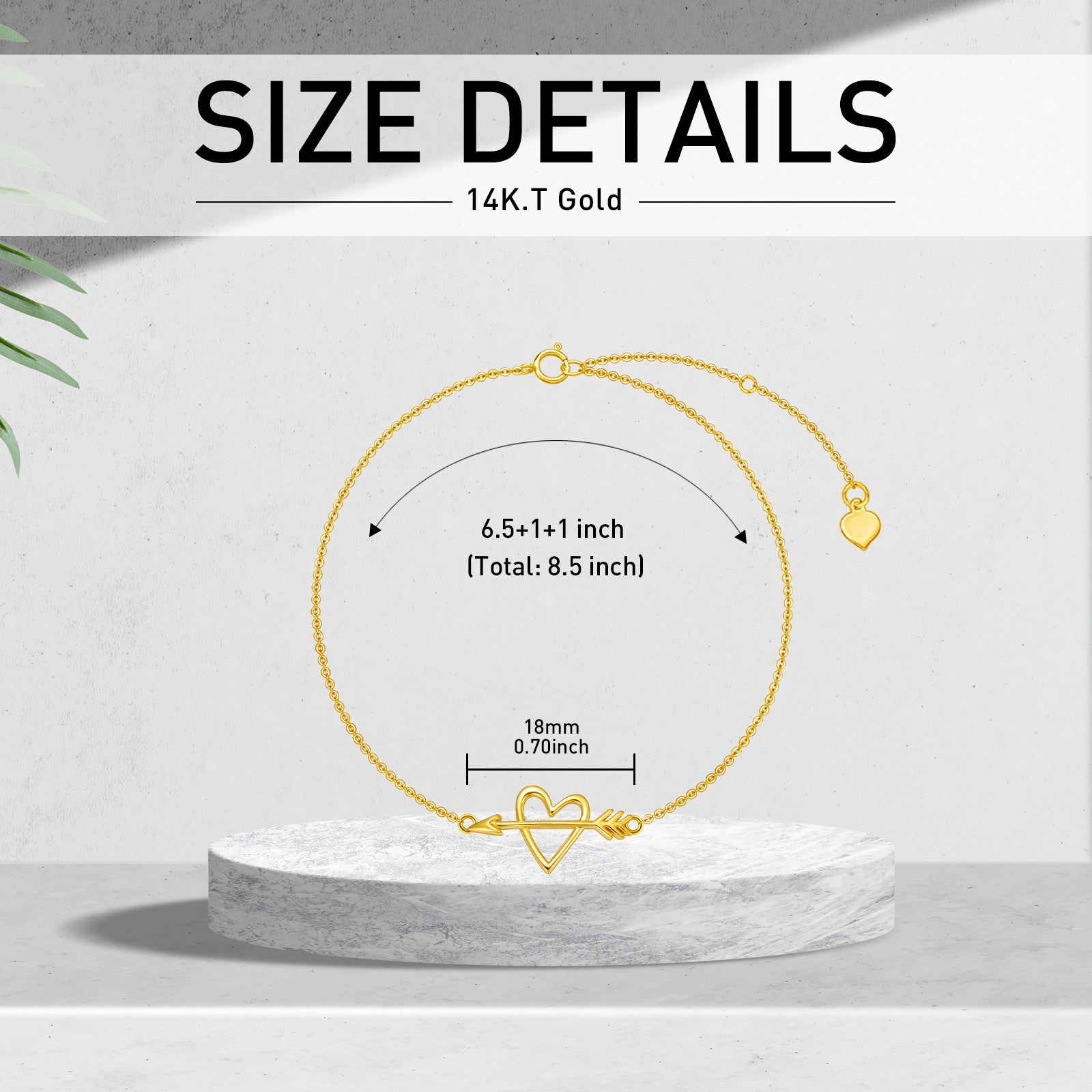 14K Yellow Gold Arrow & Heart Cupid Arrow Bacelet For Women