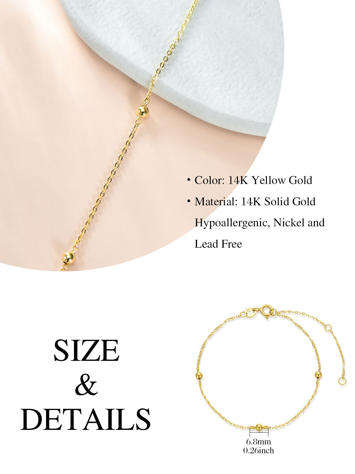 14K Yellow Gold Bead Metal Beads Bracelet