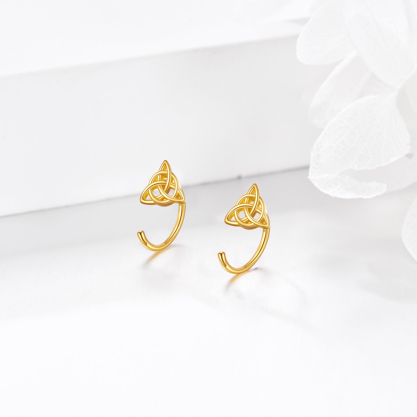 14K Yellow Gold Celtic Knot & Triangle Drop Earrings