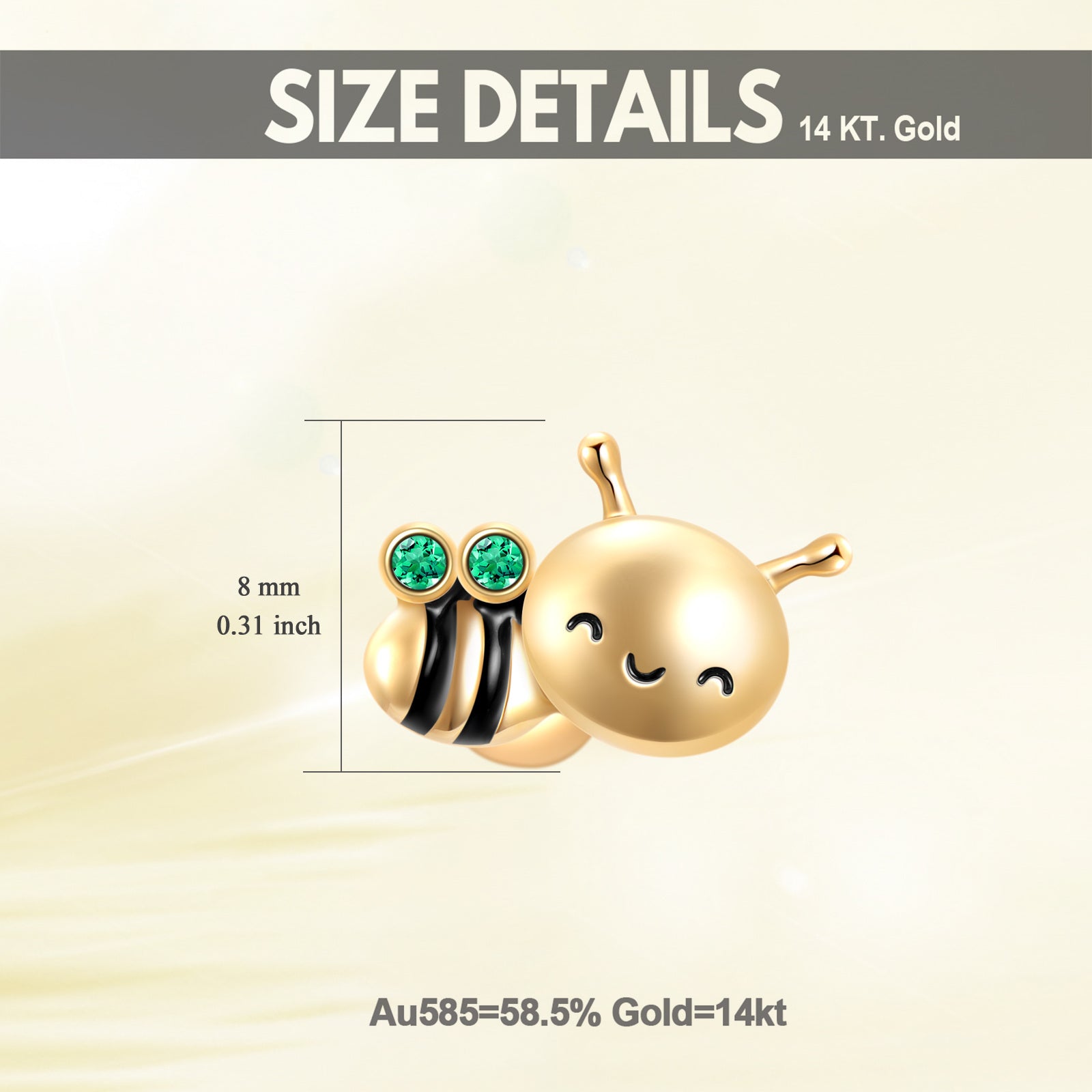 14K Yellow Gold Circular Cubic Zirconia Bee Stud Earrings