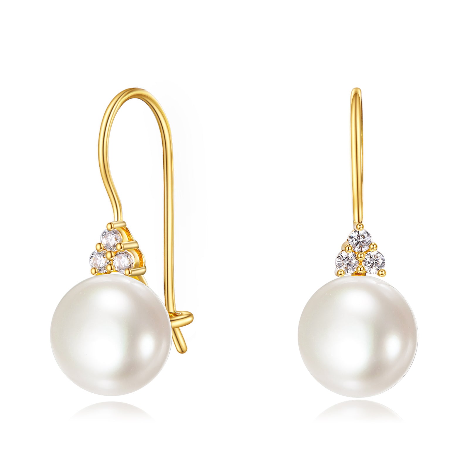 14K Yellow Gold Circular Freshwater Pearl Bead Drop Earrings