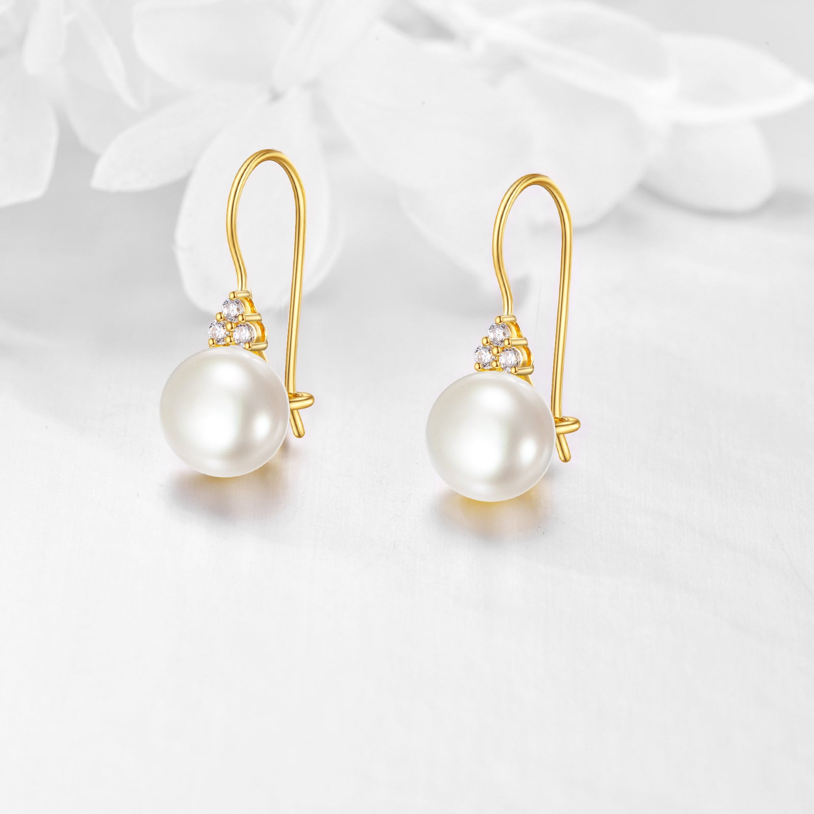 14K Yellow Gold Circular Freshwater Pearl Bead Drop Earrings