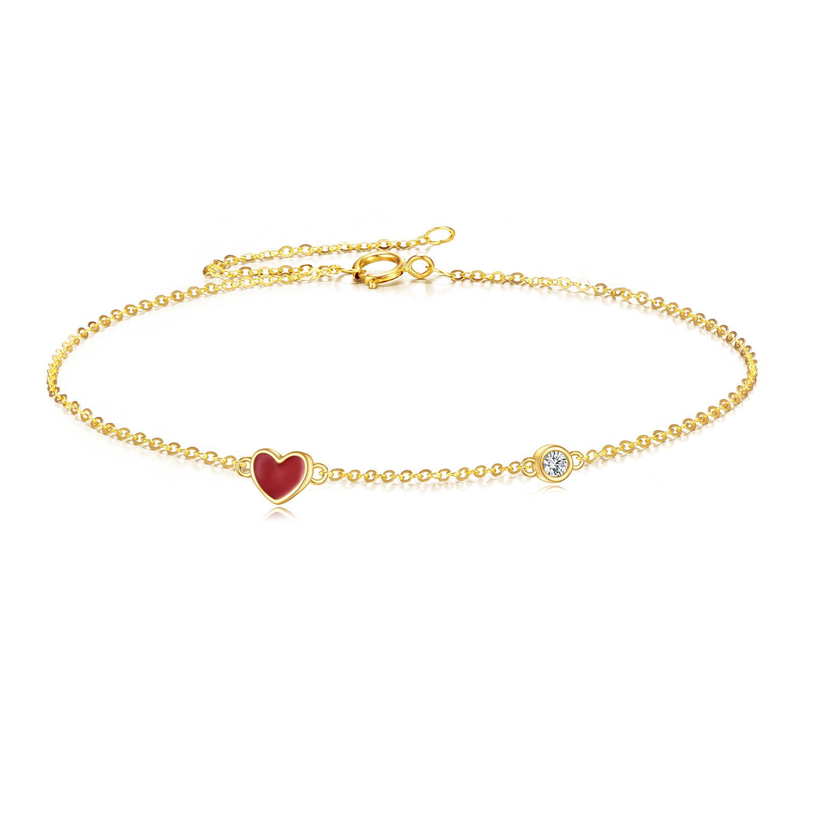 14K Yellow Gold Circular Cubic Zirconia Heart Charm Bracelet