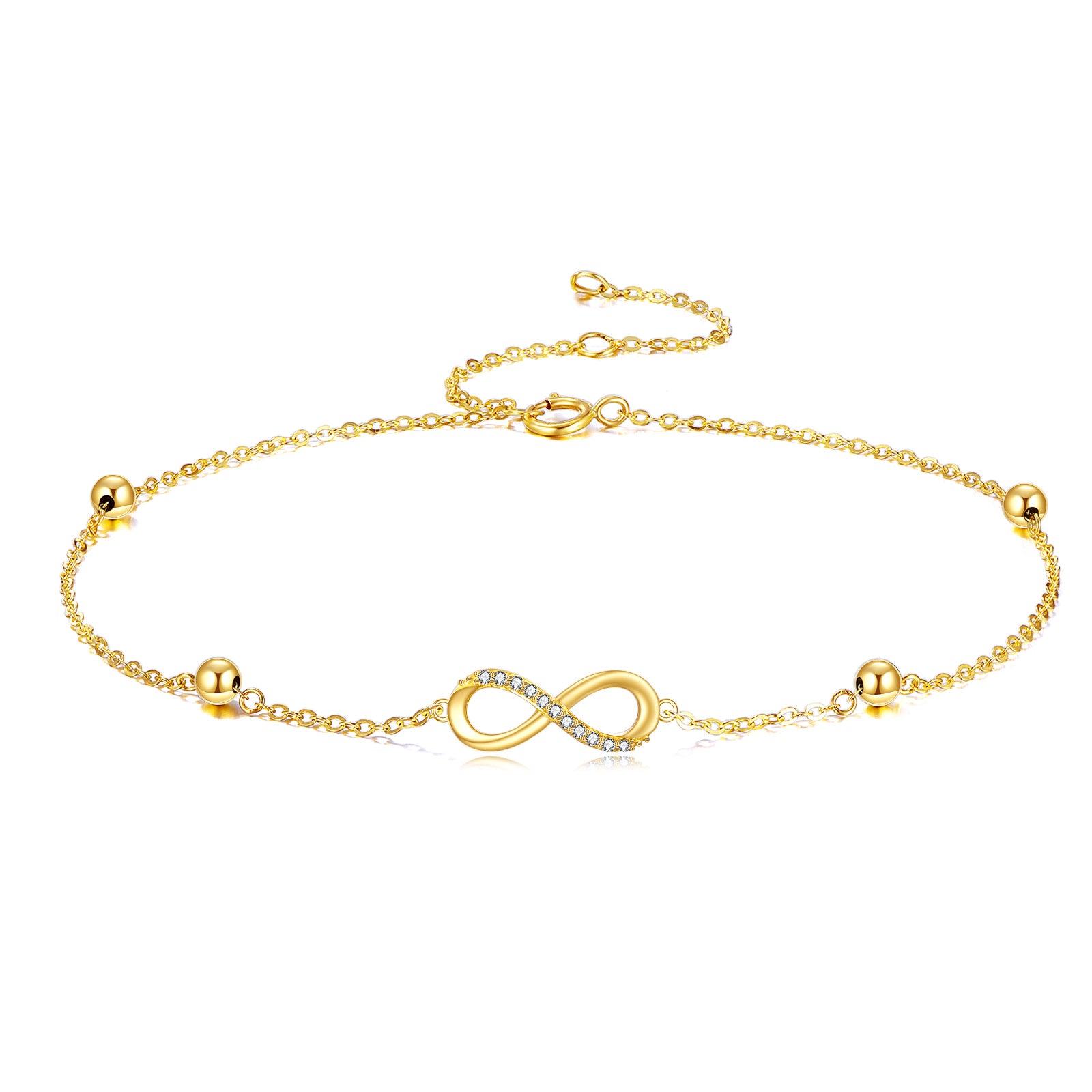 14K Yellow Gold Circular Cubic Zirconia Infinity Symbol Charm Bracelet