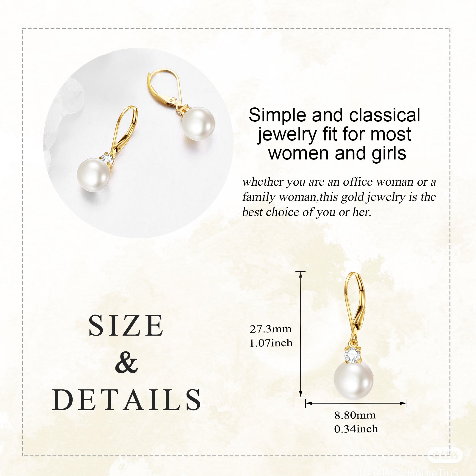 14K Yellow Gold Circular Moissanite & 9MM Freshwater Pearl Bead Lever-back Earrings