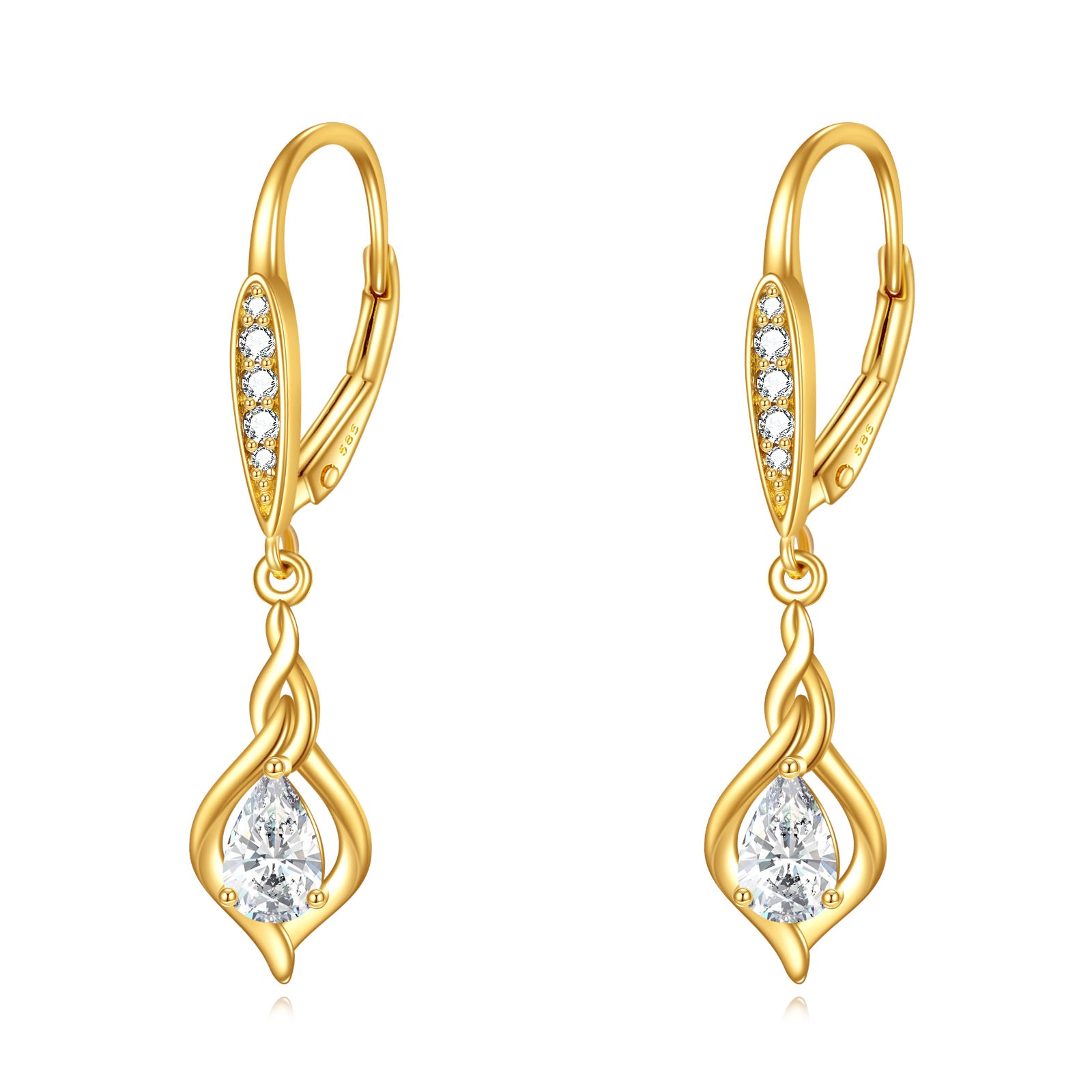 14K Yellow Gold Circular Moissanite Lever-back Earrings
