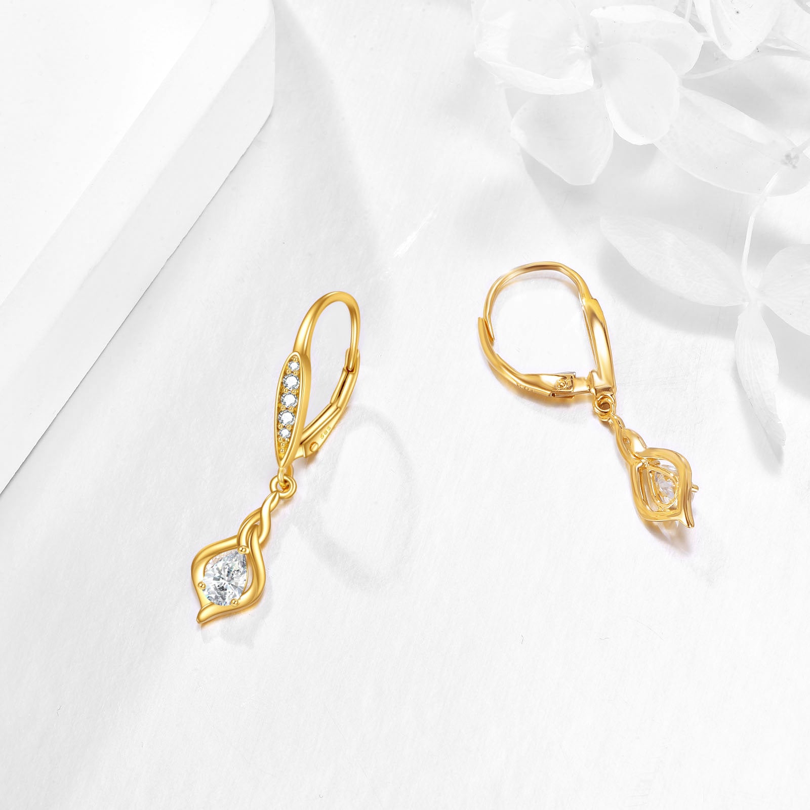 14K Yellow Gold Circular Moissanite Lever-back Earrings