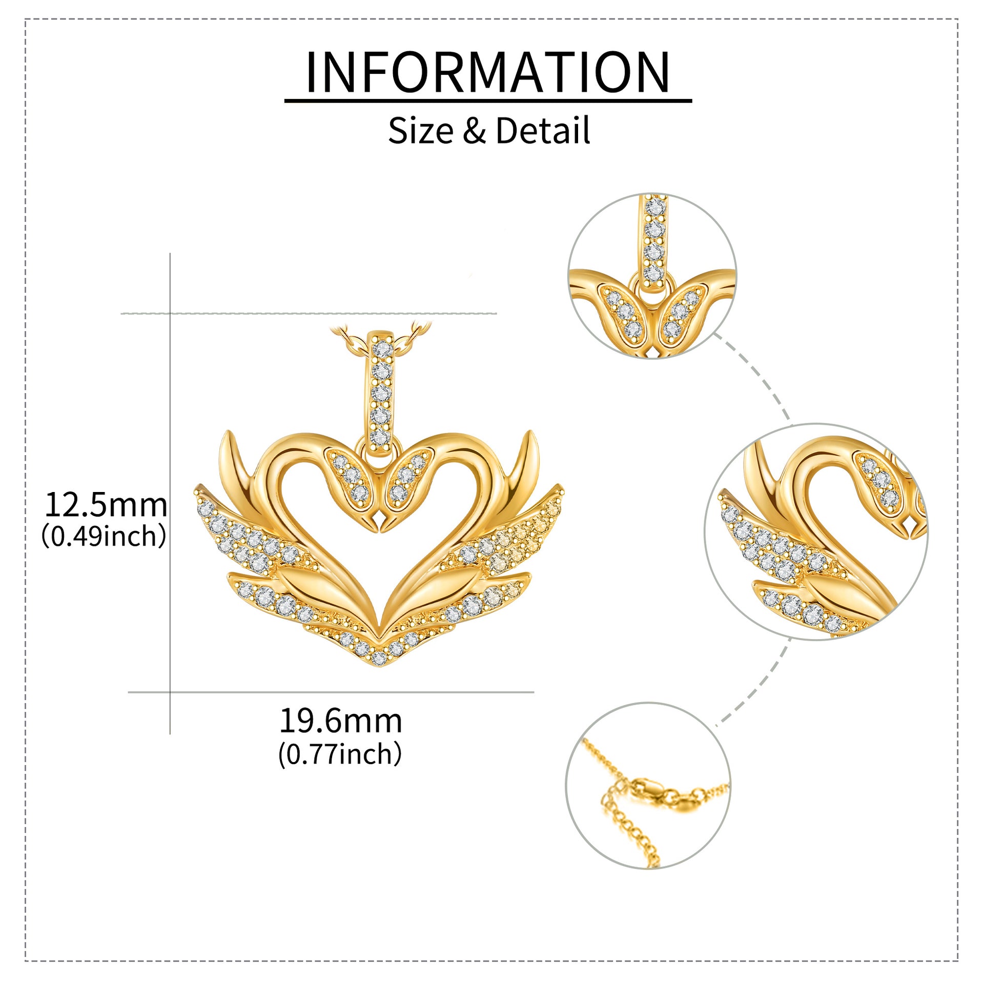 14K Yellow Gold Circular Moissanite Swan & Heart Pendant Necklace